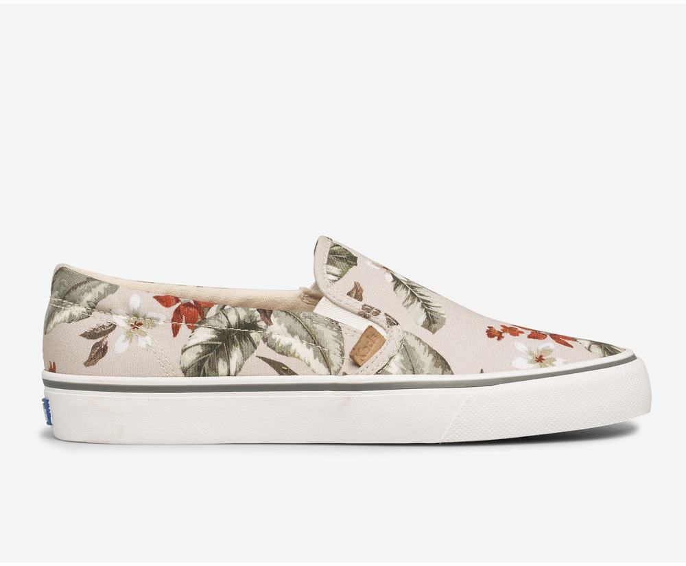 Women's Keds Jump Kick Slip Feat Organic Cotton Tropical Slip Ons Cream Multicolor 8125349EL - South